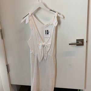 BRAND NEW TIE FRONT & SHOULDER WHITE FITTED DRESS